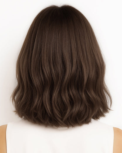 14" Medium Brown Loose Wave Bob Glueless Swiss Lace Closure Wig - WW033