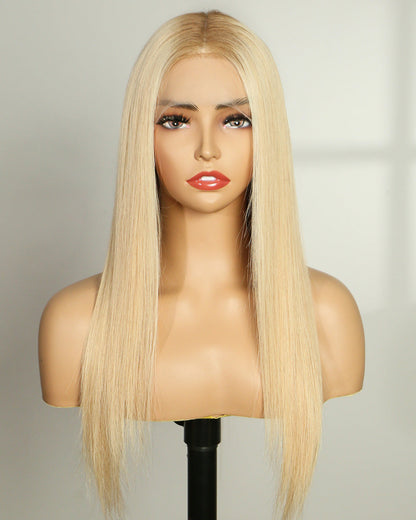 20" Platinum Blonde Straight Swiss Lace Front Wig - WS012