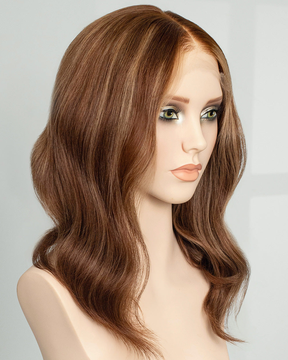 16" Honey Chestnut Waves Glueless Swiss Lace Closure Wig