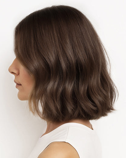14" Medium Brown Loose Wave Bob Glueless Swiss Lace Closure Wig - WW033