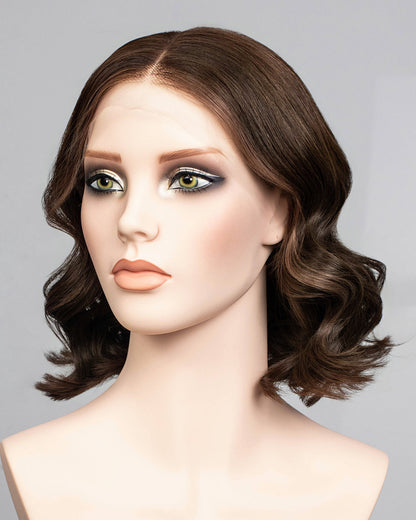 14" Medium Brown Loose Wave Bob Glueless Swiss Lace Closure Wig - WW033