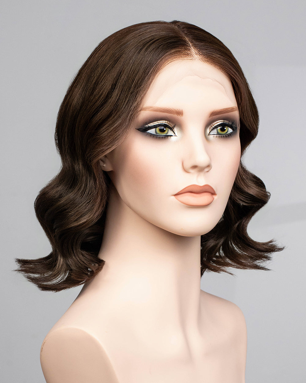 14" Medium Brown Loose Wave Bob Glueless Swiss Lace Closure Wig - WW033