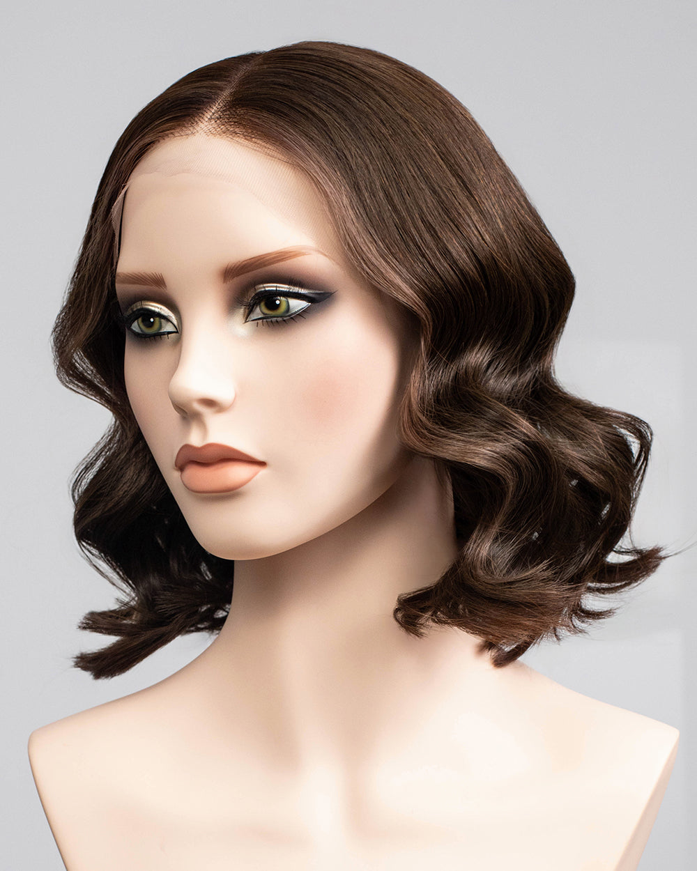 14" Medium Brown Loose Wave Bob Glueless Swiss Lace Closure Wig - WW033