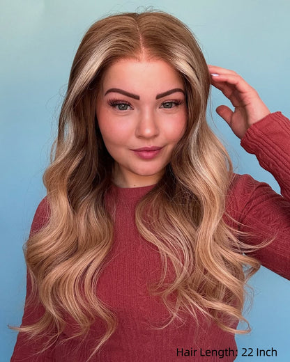 20" Blonde Balayage Body Wave Human Hair Swiss Lace Front Wig - WLW003