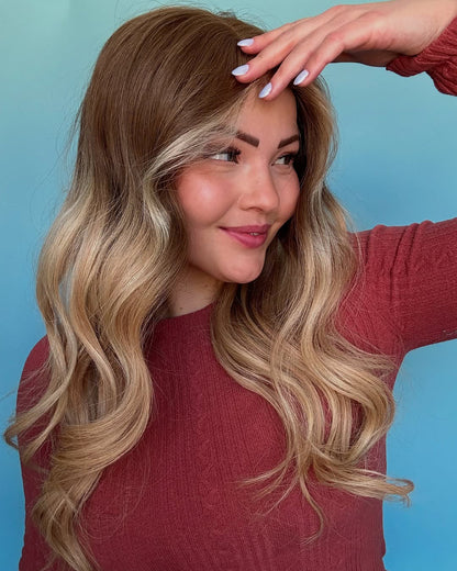 20" Blonde Balayage Body Wave Human Hair Swiss Lace Front Wig - WLW003